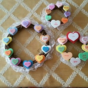 3 handmade  Valentines wreaths